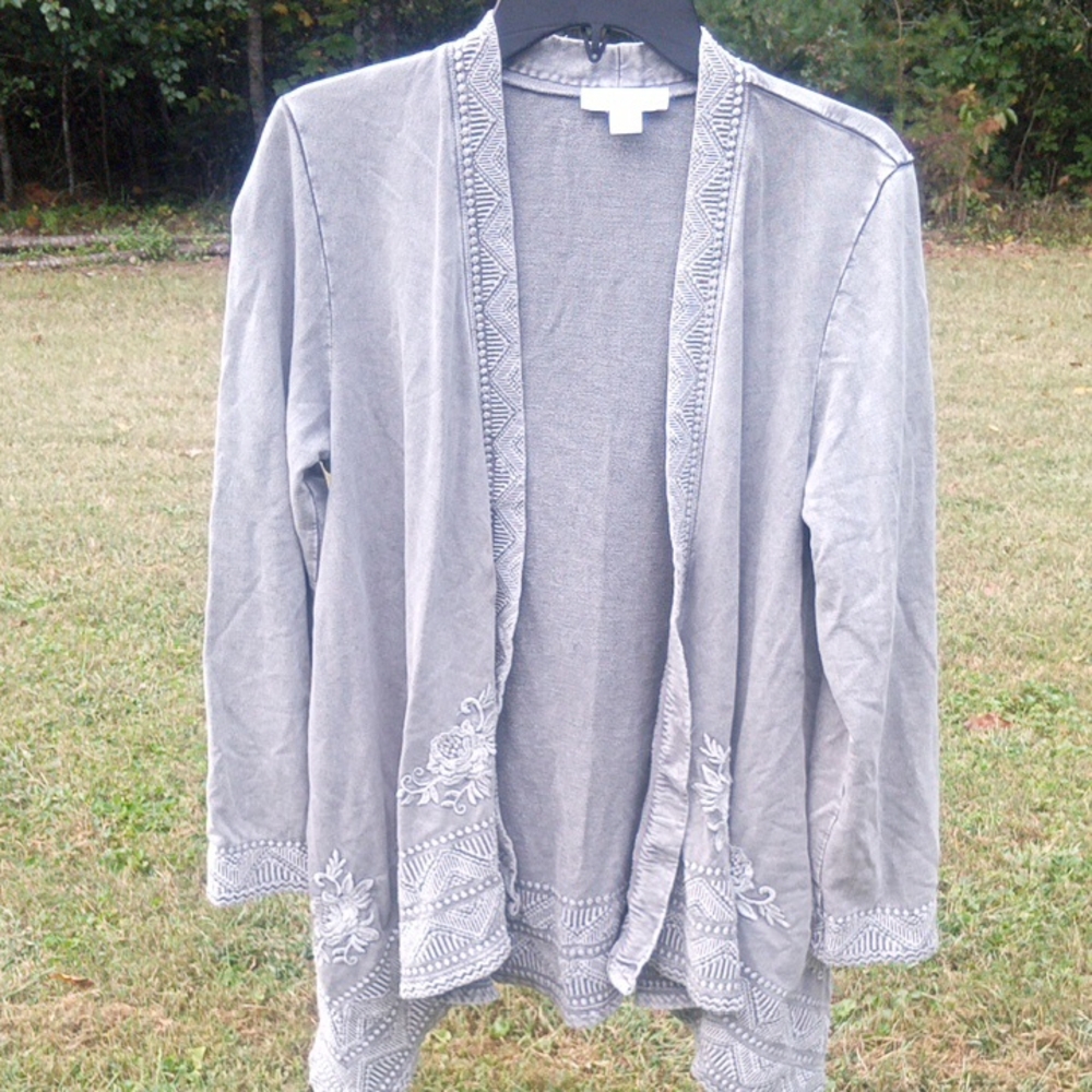 Coldwater Creek Gray Embroidered Cardigan - Picture 1 of 7